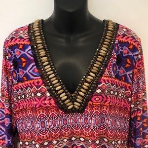 La Blanca Bright Beaded Beach Cover Up Medium